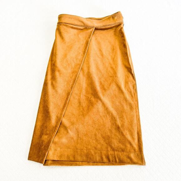 J. Jill Brown Assymetric Panel Faux Suede Leather Mini Skirt Size XL Petite - Picture 5 of 5
